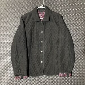 Briggs New York Black Diamond Quilted Casual‎ Button Up Jacket Women's Size 16